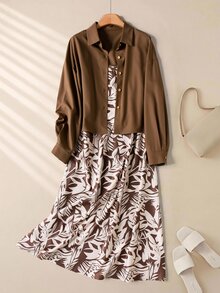 Rusticease Women's All-Over Print Camisole Dress & Long Sleeve Top Casual Daily 2pcs Set - Multicolor - View 1