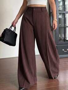 Dazy Plus Women's Loose Wide Leg Commuter Casual Business Pants, Spring/Autumn - Burgundy - View 5