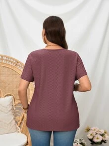SHEIN LUNE 大尺碼純色圓領短袖休閒T恤 - 紫色 - 查看 2