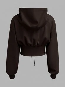 SHEIN EZwear 棕色針織女款連帽衫，秋冬長袖上衣 - 棕色 - 查看 2