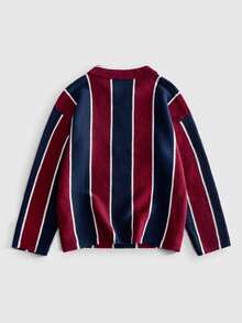 ROMWE MEN Street Life Sweater Rajut Pria Ukuran Besar, Kerah Lipat, Gaya Olahraga Sepak Bola, Streetwear Retro - Burgundy - View 2