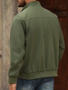 Manfinity Homme 男士純色翻領長袖前拉鍊夾克 - 軍綠色 - 查看 2