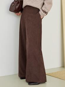 Dazy-Less Solid Cord High Waist Wide Leg Pants - Brown - View 6