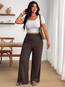 SHEIN PETITE CURVE 加大褲子 - 咖啡棕 - 查看 4