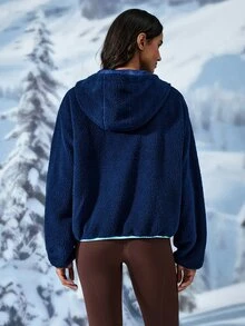 Exploreva Exploreva Jaket Fleece Outdoor Wanita Lengan Panjang dengan Saku Ritsleting Simpel - Navy Blue - View 2