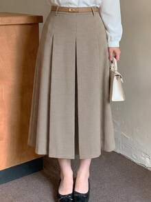 Dazy Plus Plus Size Women Pleated Casual Versatile Daily Wear Skirt - Khaki - View 7