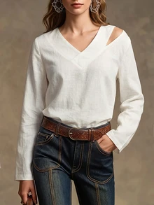 Trelyra Women's Versatile Fashion Cold Shoulder Long Sleeve Blouse For Office - White - View 4