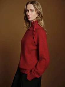 Anewsta Essential Women's New Autumn/Winter Slimming Versatile High Neck Knit Sweater Top - Red - View 3