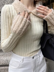 FRIFUL Women's Cream Casual French Cute Everyday Long-Sleeved Sweater Everyday Fall Brunch Date Work Winter - Apricot - View 1