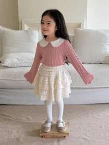 DAZY Infant (Girl) Colorblock Peter Pan Collar Long Sleeve Top - Mustard Yellow - View 5