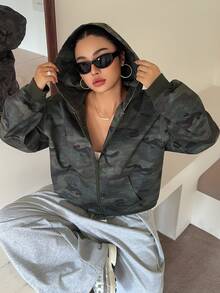 Livesso Hooded Camouflage Korean Style Casual Cargo Blogger Outfit Spring Autumn New Jacket Office Going Out - Army Green - View 3