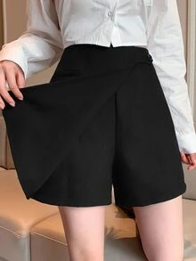 DAZY Women's Elegant Minimalist Button Skort For Office Commute - Black - View 1