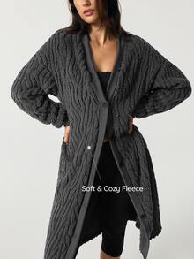 SHAPORA Women's Casual Plush Jacquard Home Dress - Dark Grey - View 1