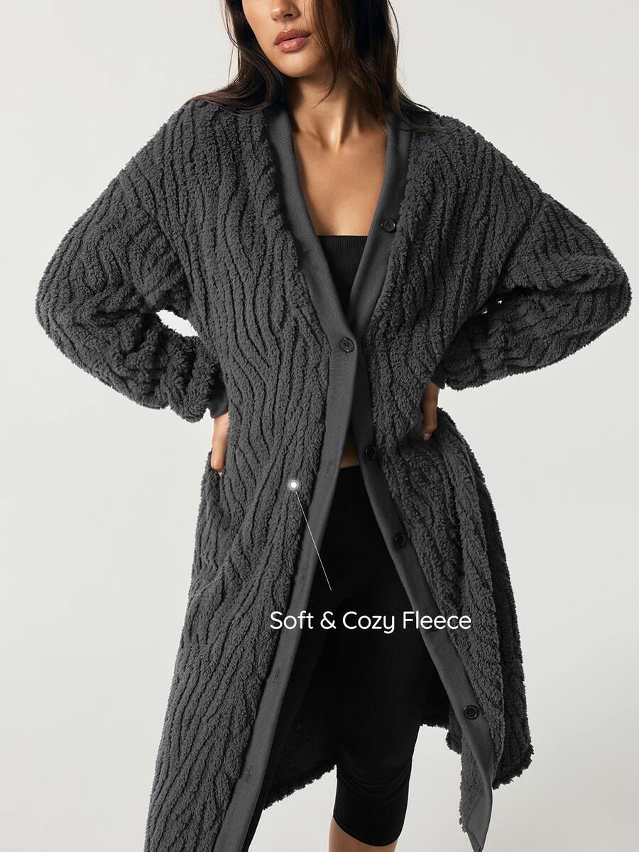 SHAPORA Women's Casual Plush Jacquard Home Dress - Dark Grey - View 1