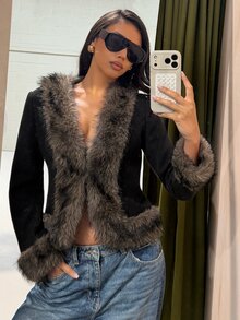 COSMINA Women's Long Sleeve Autumn/Winter Faux Fur Trim Jacket - Multicolor - View 7