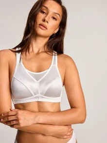 Barelissa Women's Wireless Satin & Mesh Fabric Patchwork Bra, 1pc - White - View 5