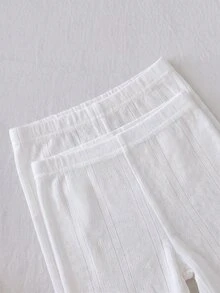 SHEIN 女童春夏季細肩帶上衣與短褲套裝 2件組 純色/多色內著套裝 - 白色 - 查看 3