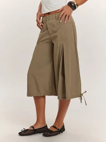 SHEIN BAE Women's Low Waist Loose Zipper Fly Long Pants - Army Green - View 6