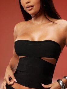 Denimoi Bandage Strapless Sexy Tops GNO Date Night Clubwear Concert Bandage Top With Cut Out Cool Girl - Black - View 1