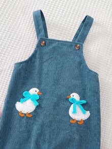 SHEIN Cute Casual Knit Striped T-Shirt & Loose Cartoon Pattern Overall Dress Set - Blue - View 7