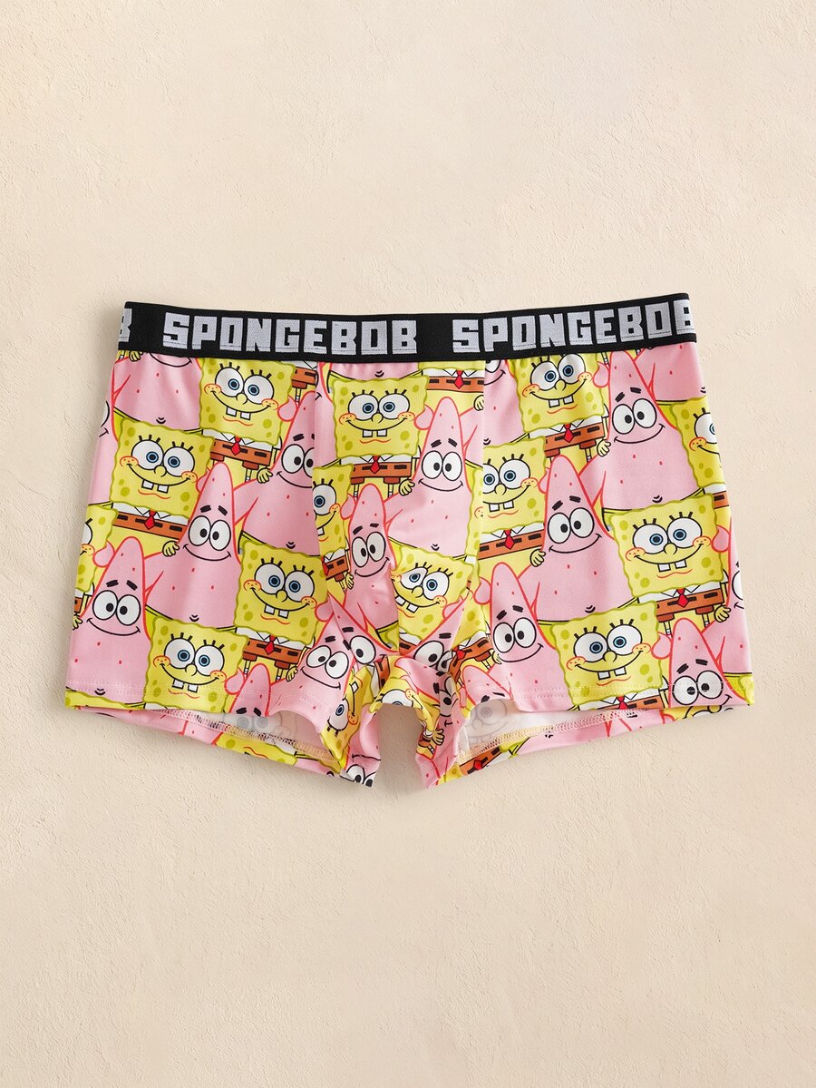 SpongeBob SquarePants | SHEIN Men's Letter & Cartoon Print Casual Everyday Boxer Briefs - Multicolor - View 1