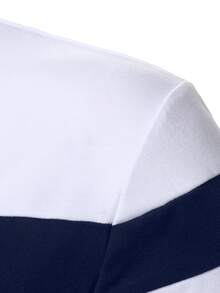 Manfinity Homme 男士條紋拼接撞色拉鍊半開襟 Polo 衫 - 彩色 - 查看 4