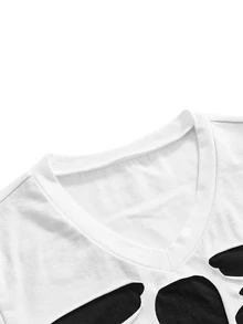 ROMWE Women's T-Shirt Short Sleeve 2 In 1 Skeleton Bone Gothic Punk Rock Street Vintage Distressed Burnout - Black and White - View 3