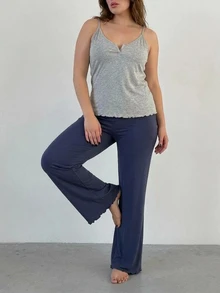 Dazy Plus 2pcs Solid Color Casual Camisole & Long Pants Loungewear Pajama Set - Grey - View 1