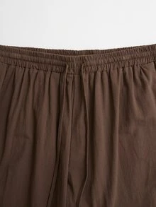 Rusticease Celana Panjang Kasual Harian Wanita Plus Size Warna Polos dengan Pinggang Tali Serut - Coklat - View 7