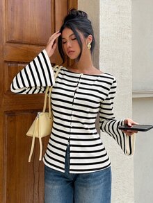Siren Gaze 四季新款女款刺繡長袖襯衫 - 黑與白 - 查看 7