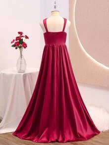 Tween Girls' Elegant Minimalist Fashion One-Shoulder Sleeveless One-Side Asymmetrical Shoulder - Burgundy - View 2