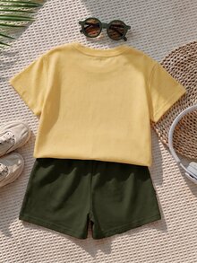 SHEIN 男嬰休閒極簡卡通圖案短袖上衣，適合春夏穿著 - 彩色 - 查看 2