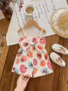 SHEIN رومبير كامي مطبوع بفيونكة لطيف وكاجوال للصيف للبنات الصغيرات - متعدد الألوان - مشاهدة 6