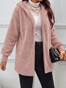 SHEIN Clasi 女款連帽長袖標準版休閒夾克 - 藕粉色 - 查看 3
