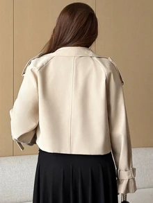 Dazy Plus Lapel Long Sleeve Solid Color Korean Style Trench Coat Jacket - Khaki - View 2