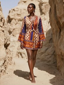 Zivah Women's All-Over Print V-Neck Casual Vacation Cover-Up Dress - Multicolor - View 5
