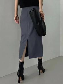 DAZY 女款直筒開衩裙，適合約會、度假、派對、日常穿著、聚會、戶外活動 - 霧霾藍 - 查看 6