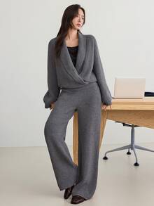 Dazy-Less Women Sweater Co-Ords - Dark Grey - View 4