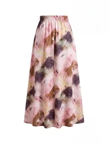 SHEIN Clasi Sleeveless Tie Waist Top And A-Line Printed Skirt Set, Comfortable And Easy To Wear - Pink - View 7