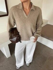 Dazy Plus Plus-Size Loose-Fitting Autumn And Winter Long-Sleeved Pullover Sweater For Commuting - Khaki - View 4