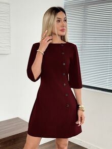 Easowa 女用迷你連身裙 - 酒紅色 - 查看 4