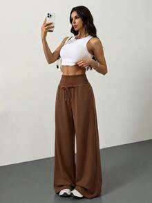 SHEIN Tall 女款素色休閒百搭日常穿著長褲 - 咖啡棕 - 查看 3