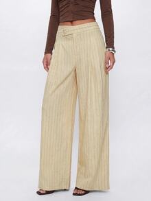 Avantive Women's High Waist Vertical Striped Wide Leg Long Pants - Apricot - View 5
