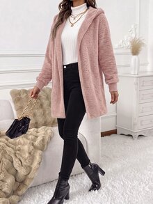 SHEIN Clasi 女款連帽長袖標準版休閒夾克 - 藕粉色 - 查看 7
