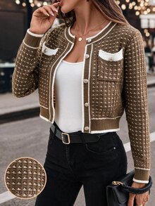 SHEIN Clasi 女款拼色休閒百搭日常穿著開襟衫 - 彩色 - 查看 9