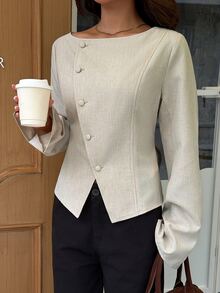 Siren Gaze Women's Fashion Beige Short Asymmetrical Jacket Suitable For Work Or Date (Autumn/Winter) - Apricot - View 3