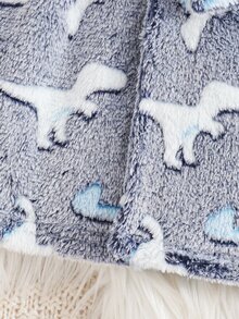 Cozy Pixies Kids Young Boy Casual Daily Comfortable Embroidered Dinosaur Pattern Plush Mid-Length Loungewear Robe - Blue and White - View 4