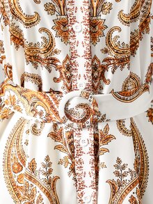 Rometta Plus Size Printed Vacation Cinched Waist Full Skirt Dress - Multicolor - View 5