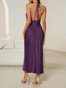 Aveloria Modichic 女款露背掛脖綁帶洋裝，適合度假、派對、生日及正式場合穿著 - Bold Plum - 查看 2