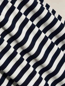 SHEIN ICON 女款大尺碼條紋兩件式休閒日常短袖T恤 - 藏蓝色 - 查看 5